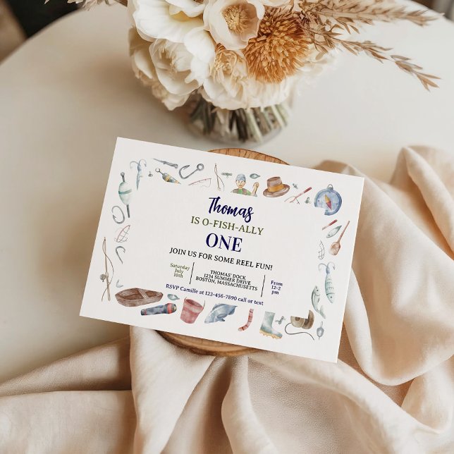 Fishing 1st Birthday Invitation | O-Fish-Ally One  (Fishing 1st Birthday Invitation | O-Fish-Ally One invitation)