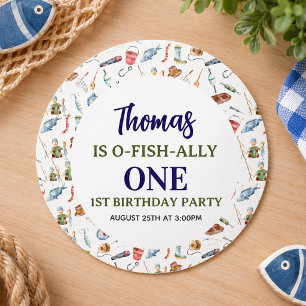 Fishing 1st Birthday O-Fish-Ally One party Classic Round Sticker