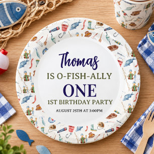 Fishing 1st Birthday O-Fish-Ally One party Paper Plate