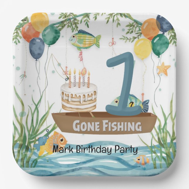 Fishing 1st Birthday  Paper Plate (Front)
