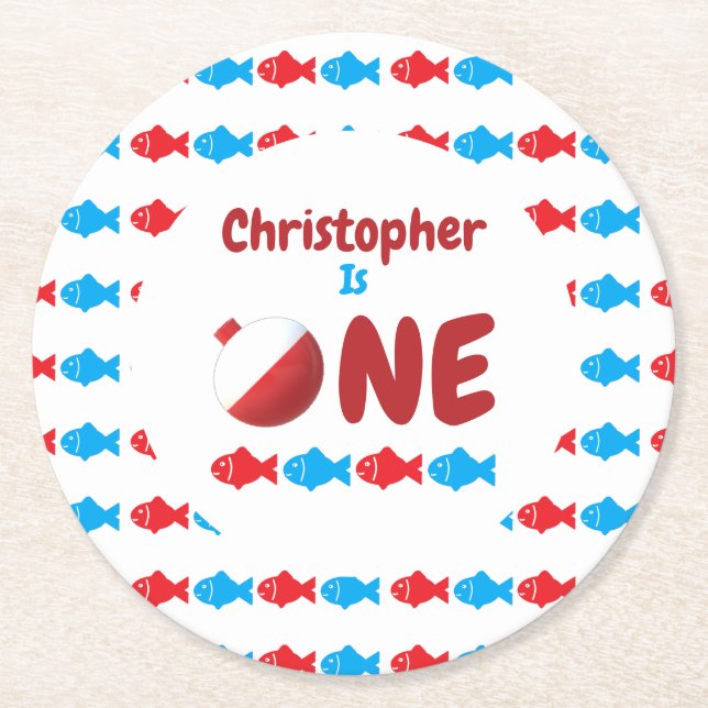 Fishing 1st Birthday Round Paper Coaster (Front)