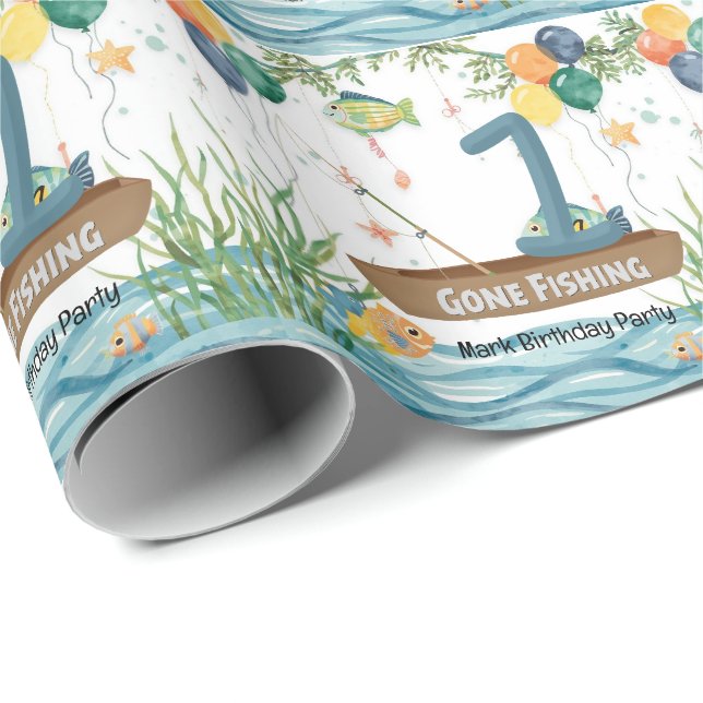 Fishing 1st Birthday  Wrapping Paper (Roll Corner)