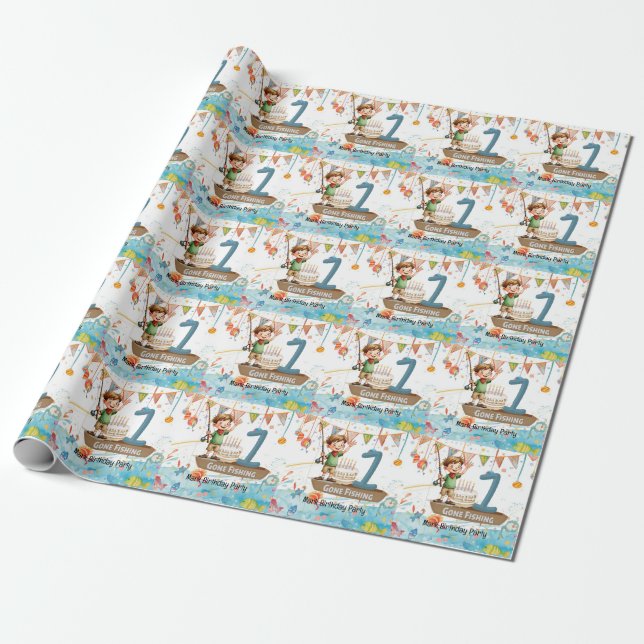 Fishing 1st Birthday  Wrapping Paper (Unrolled)