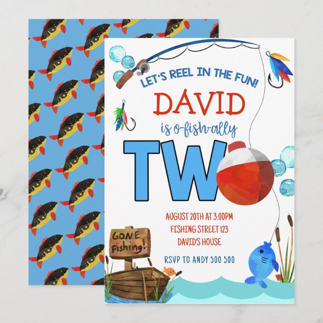 Fishing 2nd Birthday Boy Party O-fish-ally Invitation (Front/Back)
