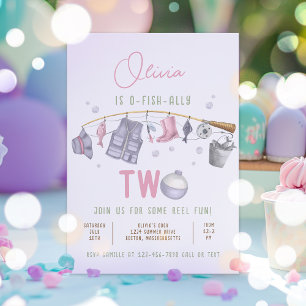  Fishing 2nd Birthday O-Fish-Ally Two Birthday Invitation