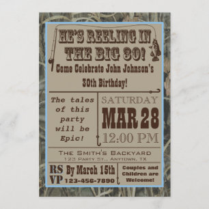 Fishing 30th Birthday Invitation with Camo