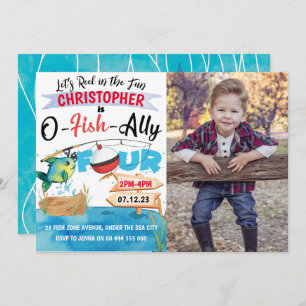 Fishing 4th Birthday O-Fish-Ally 4 Photo Invitation