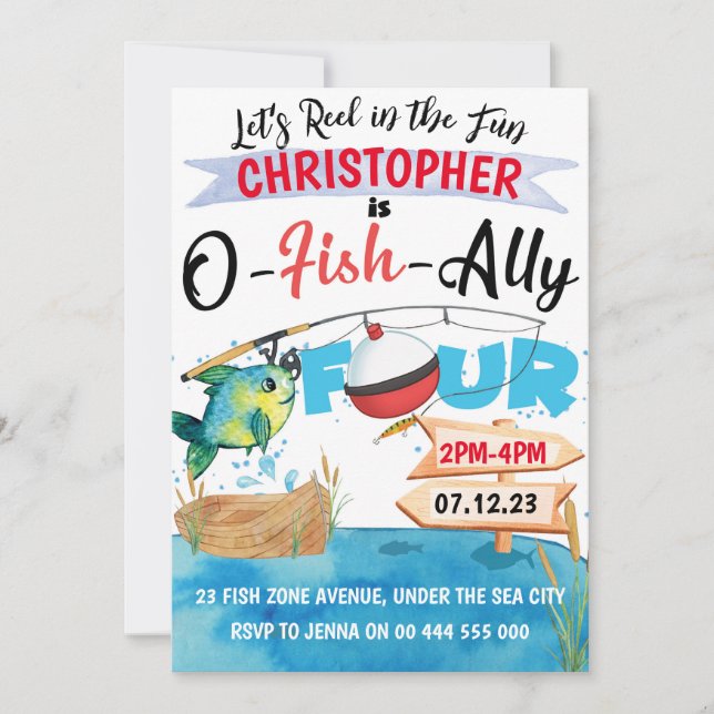 Fishing 4th Birthday O-Fish-Ally Four Boy Invitation (Front)
