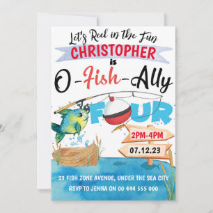 Fishing 4th Birthday O-Fish-Ally Four Boy Invitation