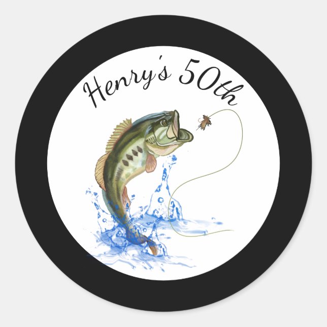 Fishing 50th Birthday Classic Round Sticker (Front)