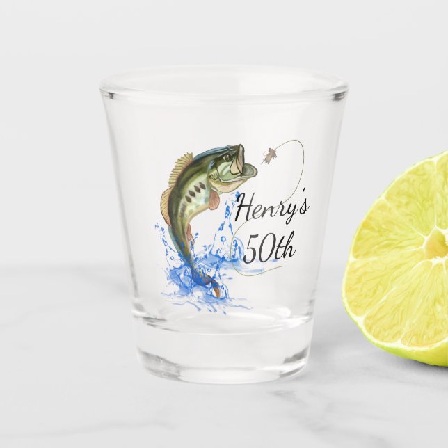 Fishing 50th Birthday Party Shot Glass (Front)