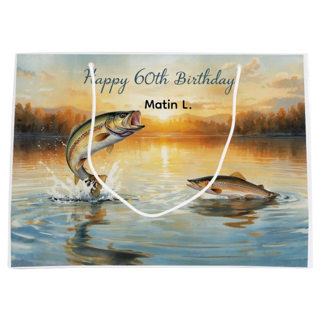 Fishing 60th Birthday  Large Gift Bag (Front)