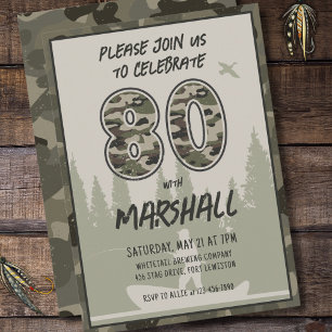 Fishing 80th Birthday Camouflage Woodland Forest Invitation
