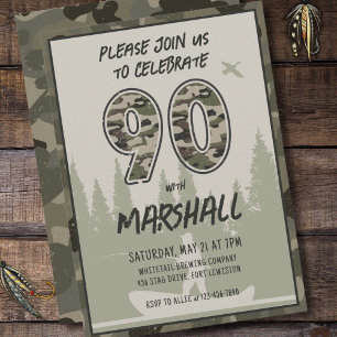 Fishing 90th Birthday Camouflage Woodland Forest Invitation