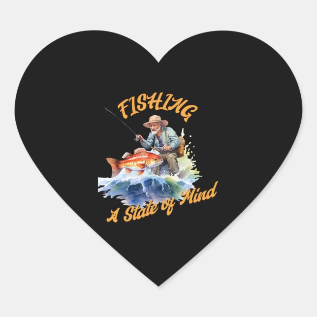 Fishing A State of Mind Heart Sticker (Front)