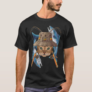 Fishing Abyssinian Outdoor Fisherman Cat Cute Fly  T-Shirt