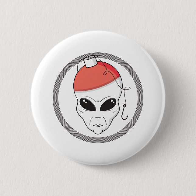 fishing alien head 6 cm round badge (Front)