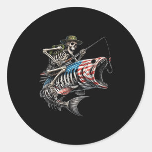 Fishing American Flag B Fish Skull Skeleton Fisher Classic Round Sticker