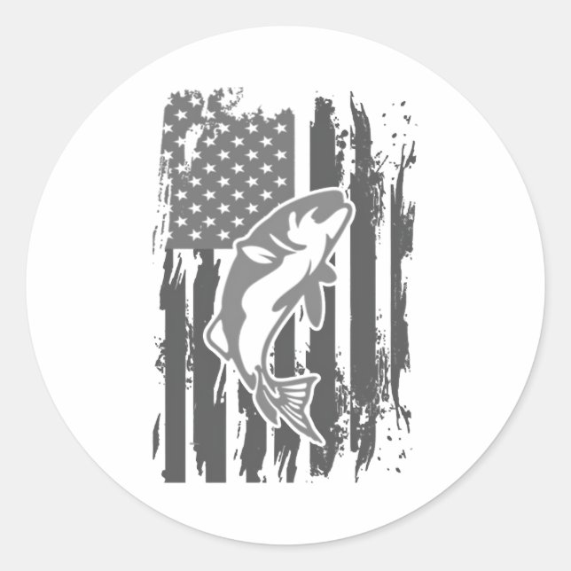 Fishing American Flag Classic Round Sticker (Front)