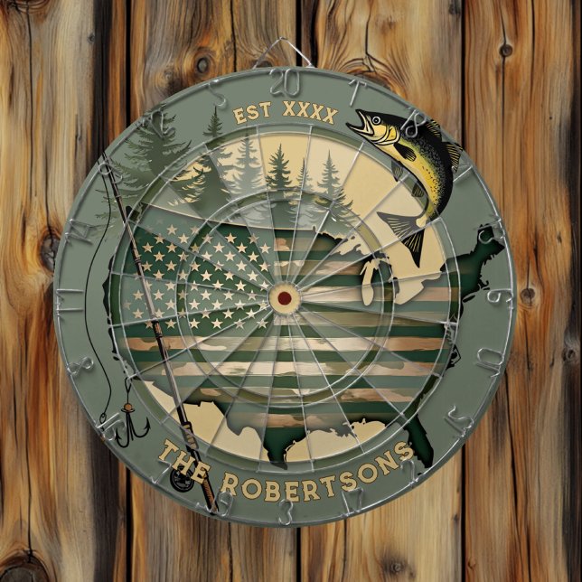 Fishing American Flag Custom Family Name Est Date  Dartboard (Creator Uploaded)