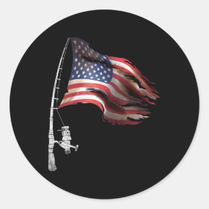Fishing American Flag Fisherman Patriotic Day 4th Classic Round Sticker