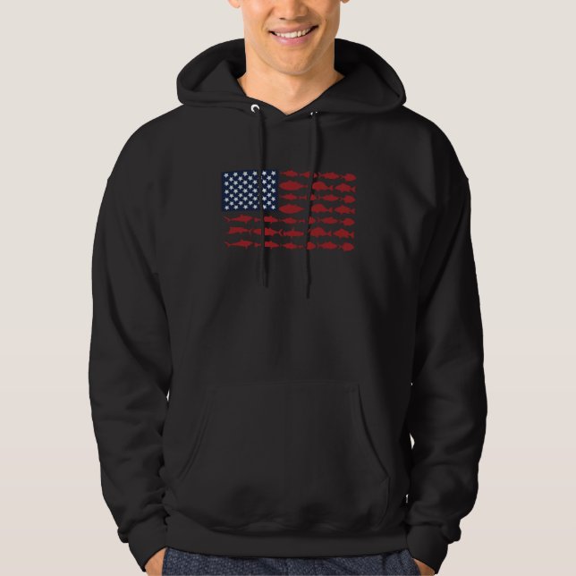 Fishing American Flag Fisherman Patriotic Day 4th  Hoodie (Front)