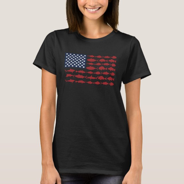 Fishing American Flag Fisherman Patriotic Day 4th  T-Shirt (Front)