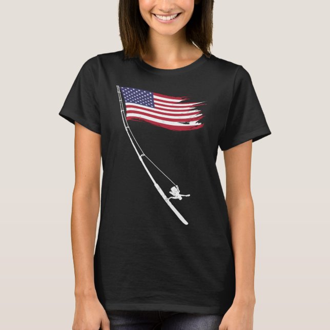 Fishing  American Flag Fishing Rod T-Shirt (Front)