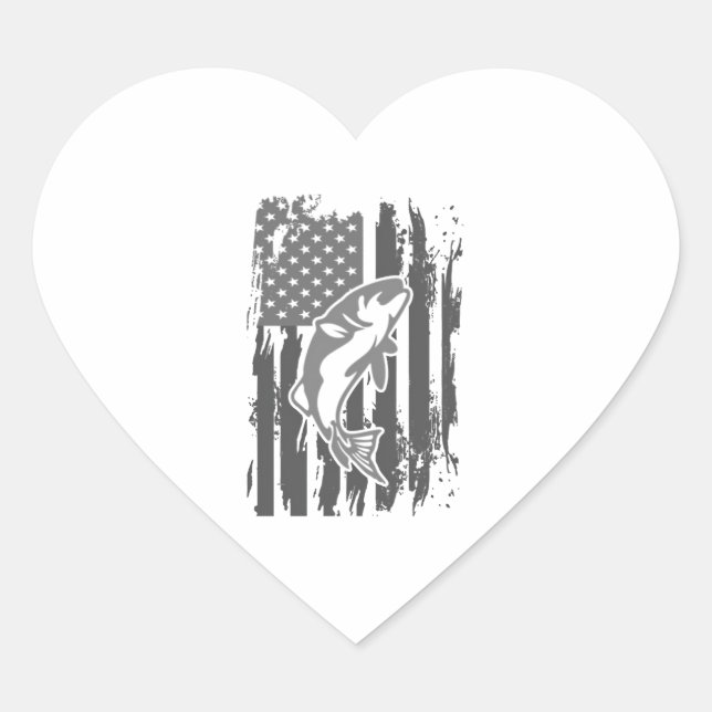 Fishing American Flag Heart Sticker (Front)