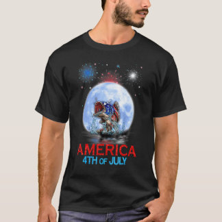 Fishing American Flag Moon Independence Day 4th Of T-Shirt