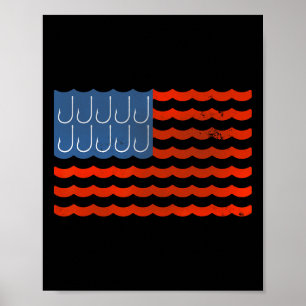 Fishing American Flag Patriotic Fishing 4th Of Jul Poster