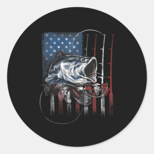 Fishing American Flag Vintage Usa B Fisherman Gift Classic Round Sticker