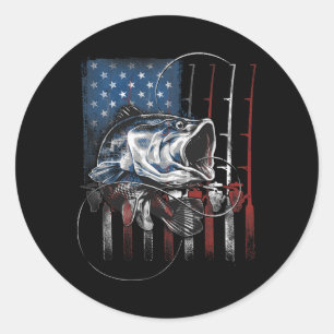 Fishing American Flag Vintage Usa B Fisherman Gift Classic Round Sticker