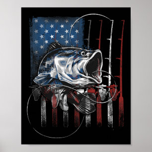 Fishing American Flag Vintage Usa B Fisherman Gift Poster