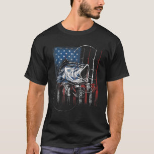 Fishing American Flag Vintage USA Bass Fish On Fat T-Shirt