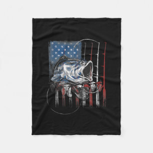 Fishing American Flag Vintage USA Bass Fisherma Fleece Blanket