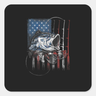 Fishing American Flag Vintage Usa Bass Fisherman Square Sticker
