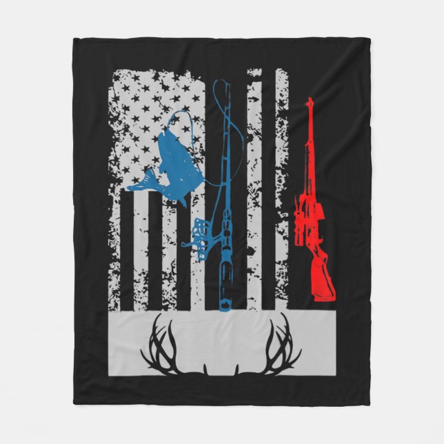Fishing And Deer Hunting American Flag  For Hunter Fleece Blanket (Front)