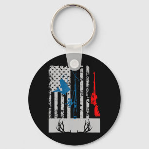 Fishing And Deer Hunting American Flag For Hunter Key Ring