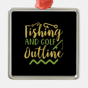 Fishing And Golf Outline Metal Ornament