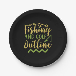 Fishing And Golf Outline Paper Plate