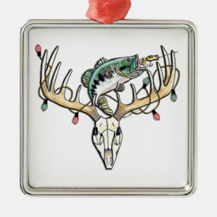 Fishing and Hunting Bass and Deer Metal Ornament