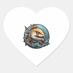 fishing and strike a fish heart sticker