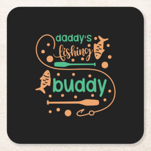 Fishing Art Daddy Fisher Friends Square Paper Coaster