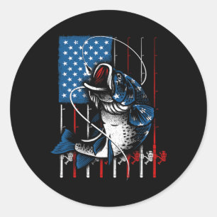 Fishing Art For Men Women American Flag Usa Fishin Classic Round Sticker
