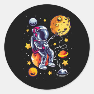 Fishing Astronaut In Space Planets Galaxy Fisherma Classic Round Sticker