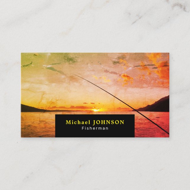 Fishing at Sunrise, Fisherman, Fisher Business Card (Front)