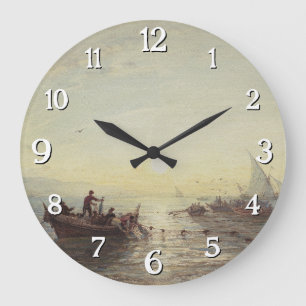 Fishing at Sunrise off the Coast near Marseilles Large Clock