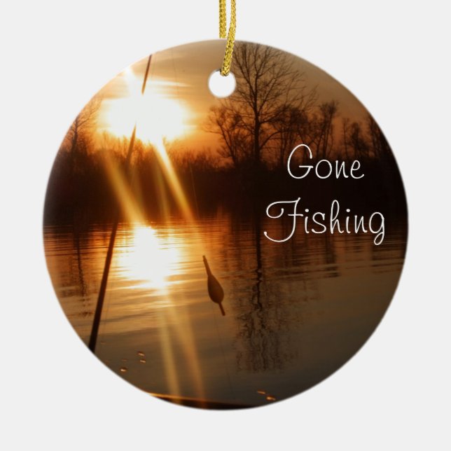 Fishing At Sunset Ceramic Ornament (Front)