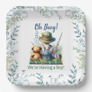 Fishing Baby and Teddy Bear   Baby Shower Paper Plate